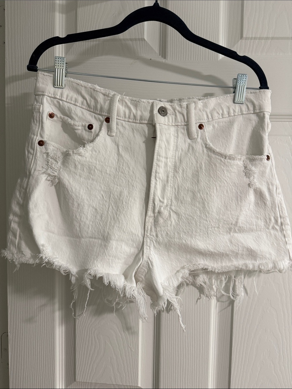 Abercrombie & Fitch White Distressed Denim Cutoff Shorts